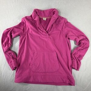 LL Bean Pink Fleece Hoodie Womens Large Pullover Quarter Zip Y2K Casual‎ Top